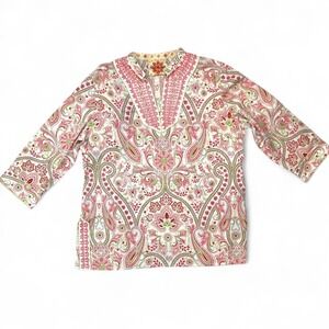 Robert Graham | Paisley Floral Delicate Beading Tunic M/L (Read) Artsy Boho Chic